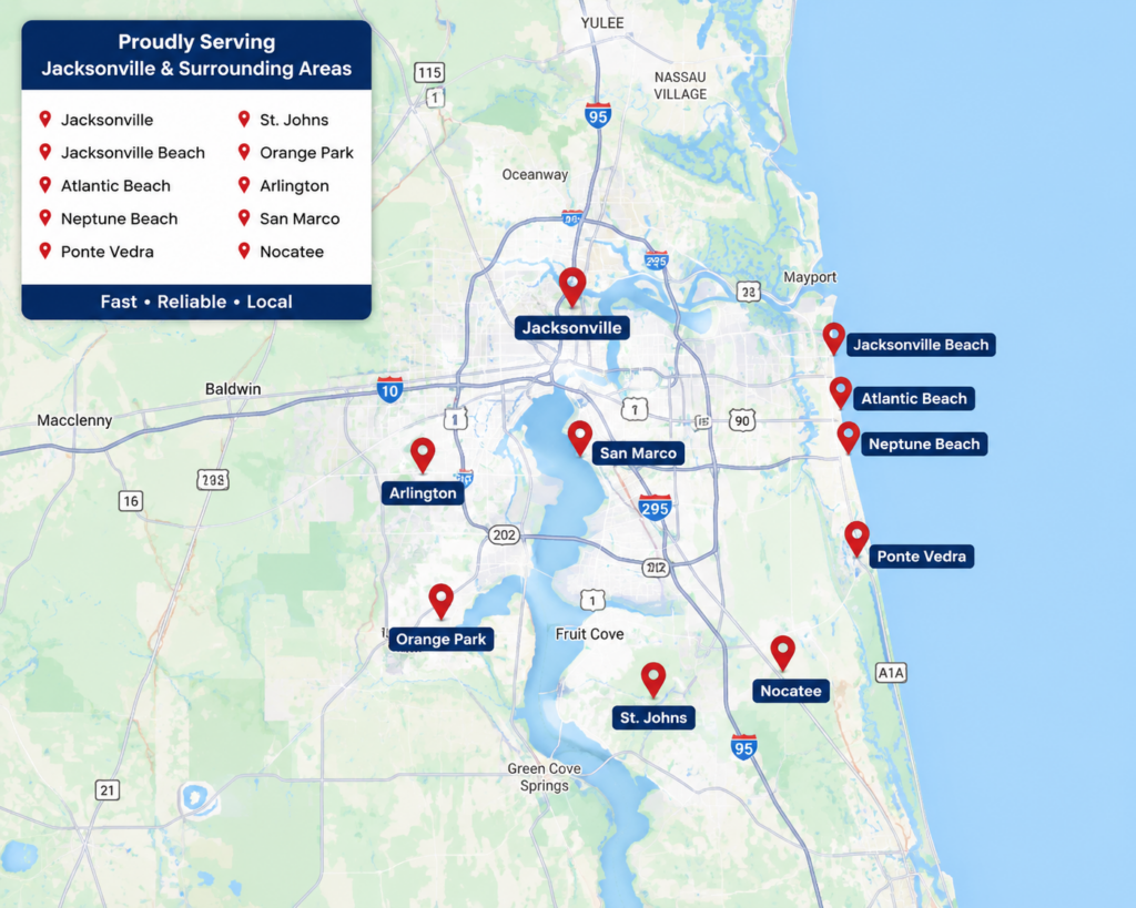 Same day garage door repair service areas throughout Jacksonville FL